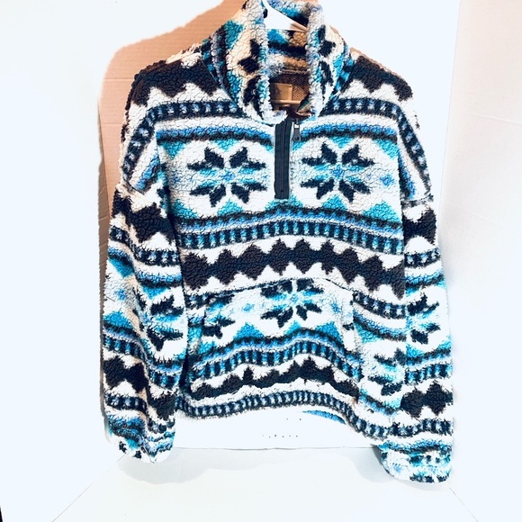 Aerie OFFLINE Cozy Nordic Snowflake Fleece Quarter Zip Pullover Size Large - Picture 7 of 15